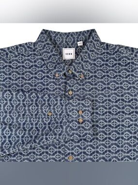 Rowm Shirt Men’s XXL Blue Button Up Long Sleeve Collared Cotton Geo Print NWOT